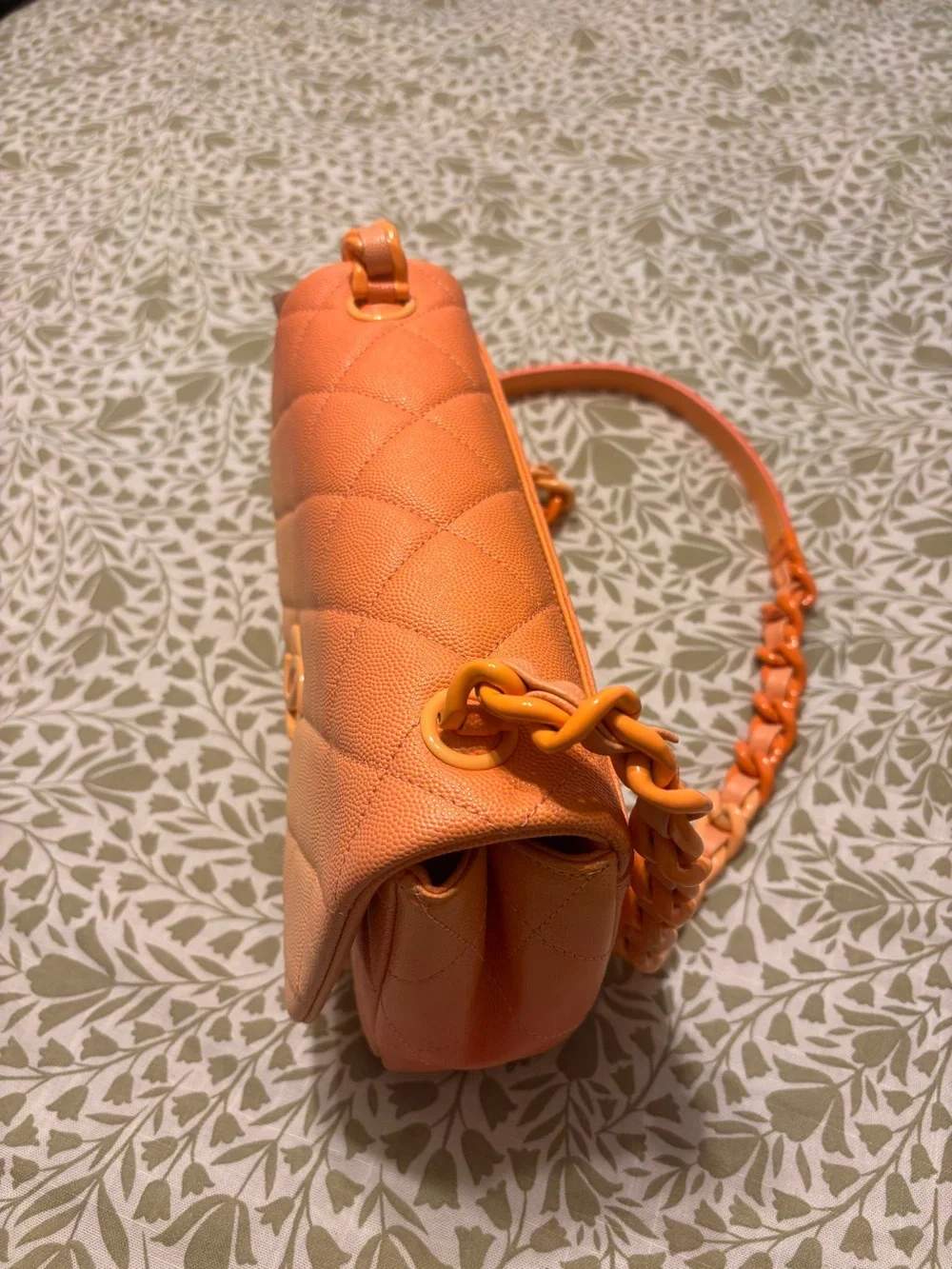CHANEL Orange Quilted Shoulder Bag with Chain and CC Logo